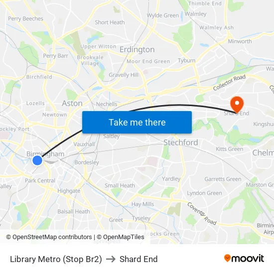 Library Metro (Stop Br2) to Shard End map