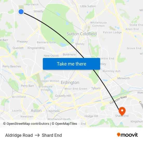 Aldridge Road to Shard End map