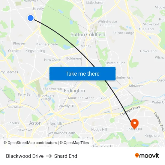 Blackwood Drive to Shard End map