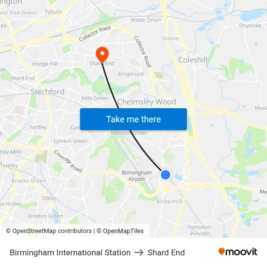 Birmingham International Station to Shard End map