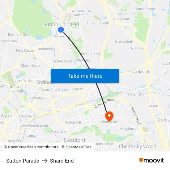Sutton Parade to Shard End map