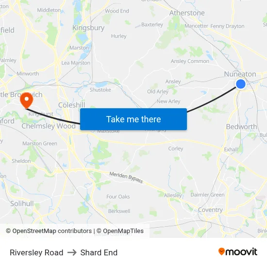 Riversley Road to Shard End map