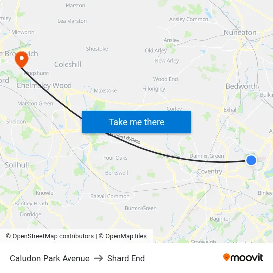 Caludon Park Avenue to Shard End map