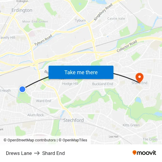 Drews Lane to Shard End map