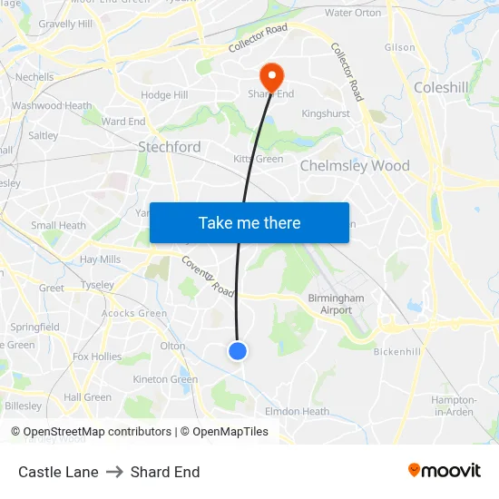 Castle Lane to Shard End map