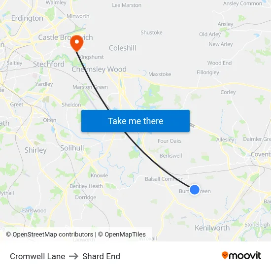 Cromwell Lane to Shard End map