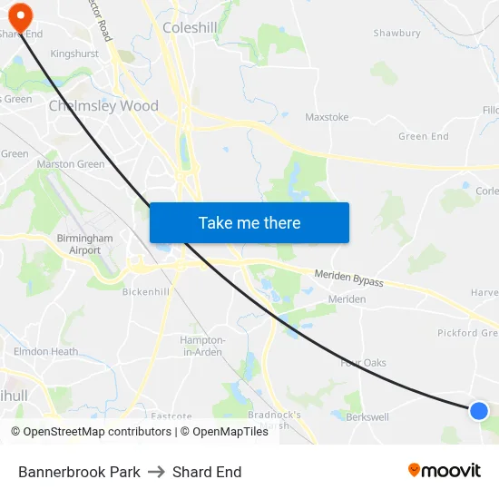 Bannerbrook Park to Shard End map