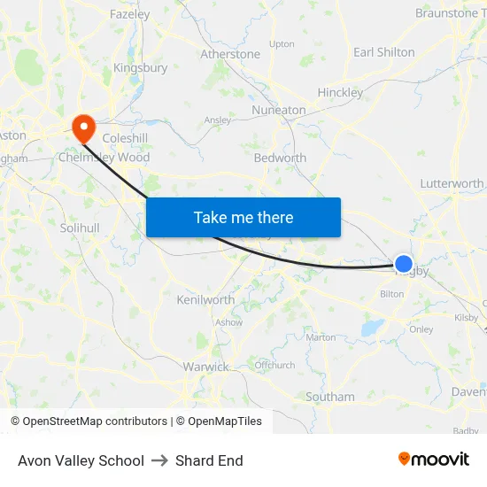 Avon Valley School to Shard End map