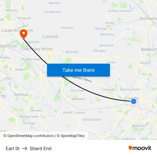 Earl St to Shard End map
