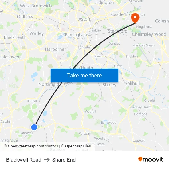 Blackwell Road to Shard End map