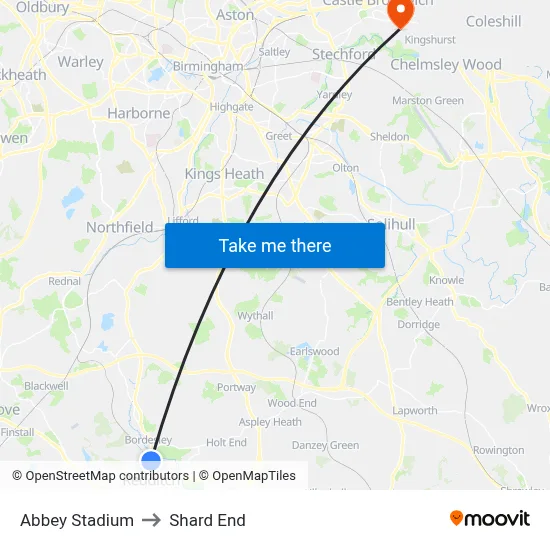 Abbey Stadium to Shard End map