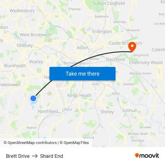 Brett Drive to Shard End map