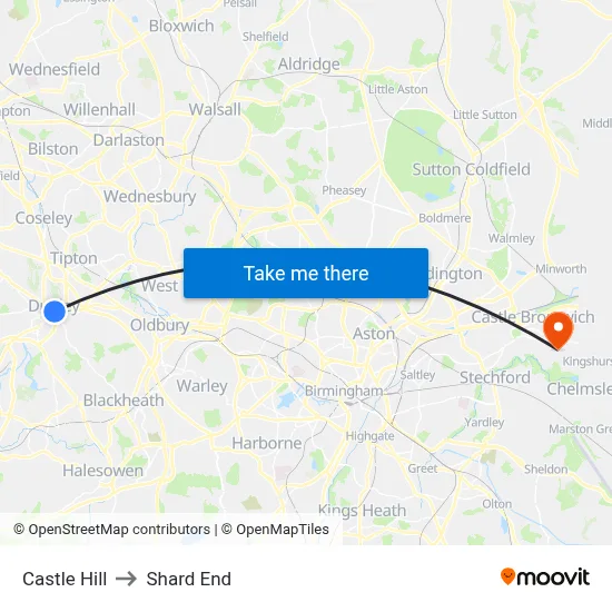 Castle Hill to Shard End map
