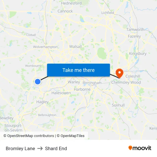Bromley Lane to Shard End map