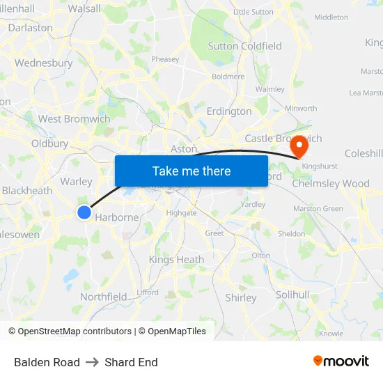 Balden Road to Shard End map