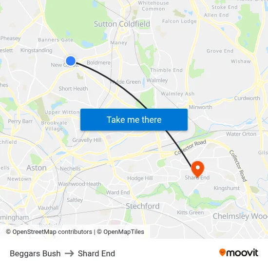 Beggars Bush to Shard End map
