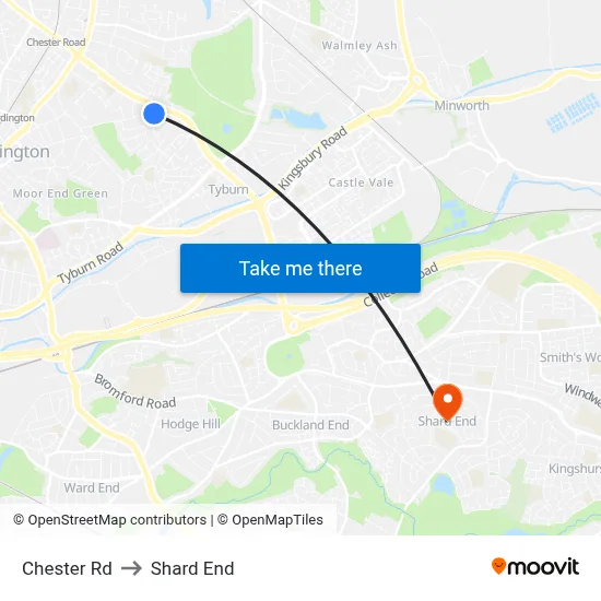 Chester Rd to Shard End map