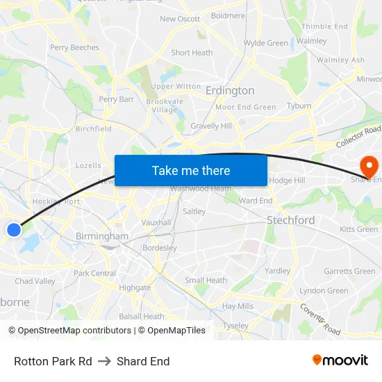Rotton Park Rd to Shard End map