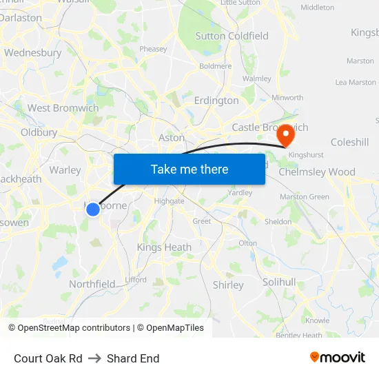Court Oak Rd to Shard End map