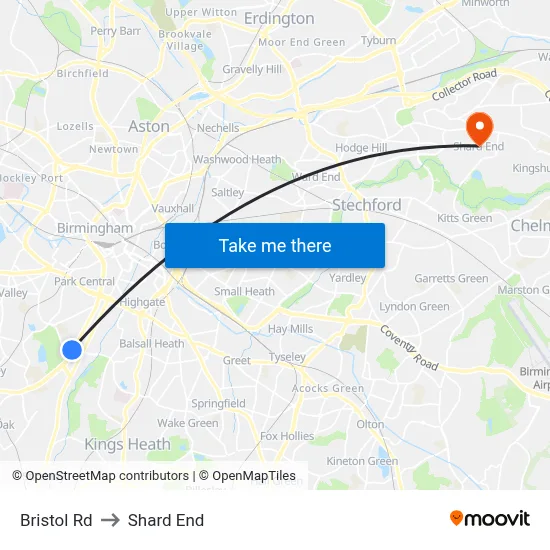 Bristol Rd to Shard End map