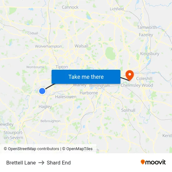 Brettell Lane to Shard End map