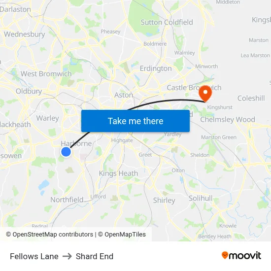 Fellows Lane to Shard End map