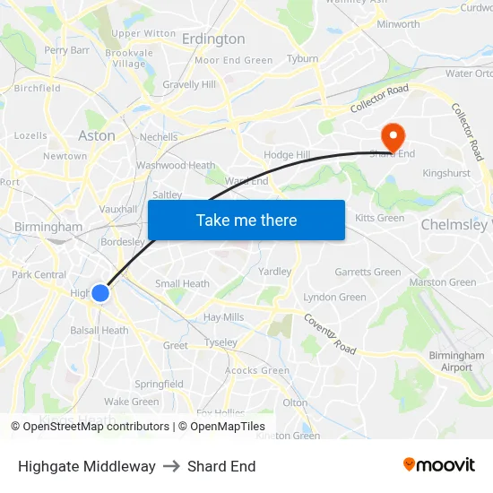Highgate Middleway to Shard End map