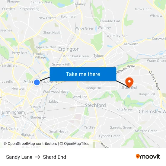 Sandy Lane to Shard End map