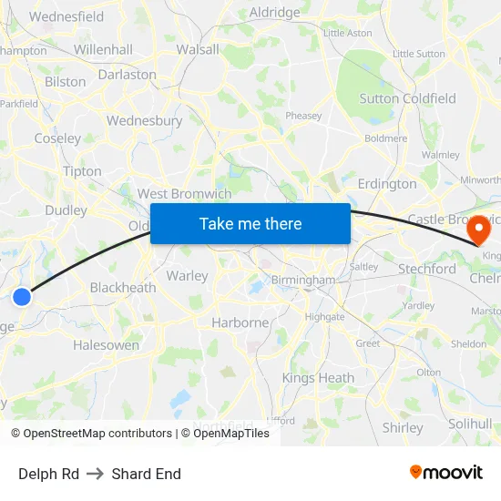 Delph Rd to Shard End map