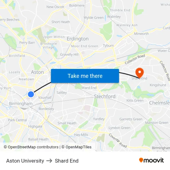 Aston University to Shard End map
