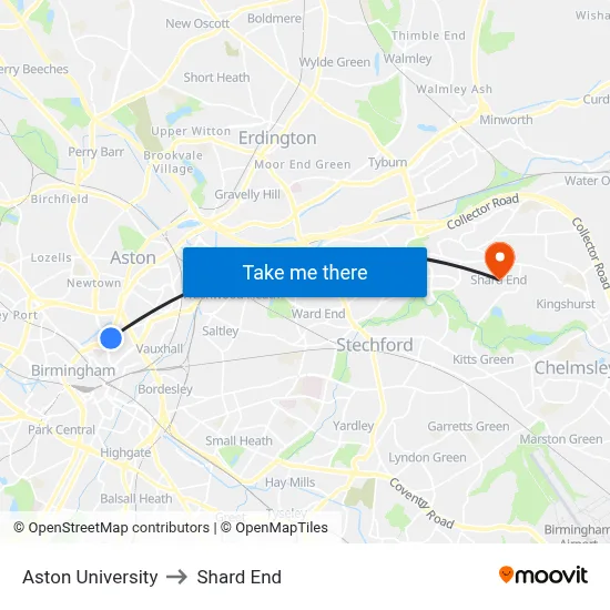 Aston University to Shard End map