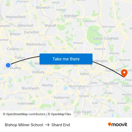 Bishop Milner School to Shard End map