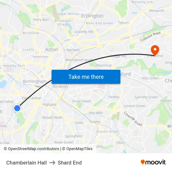 Chamberlain Hall to Shard End map