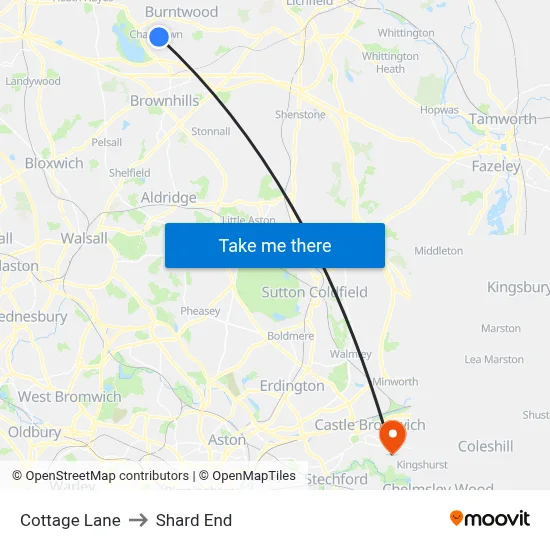 Cottage Lane to Shard End map