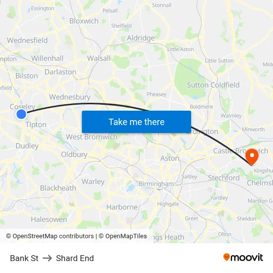 Bank St to Shard End map