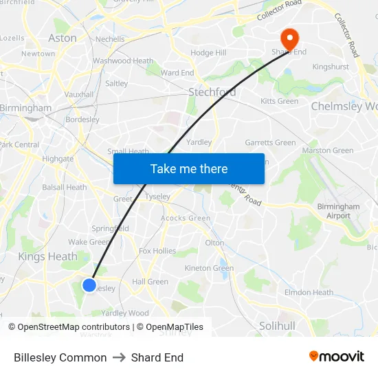 Billesley Common to Shard End map