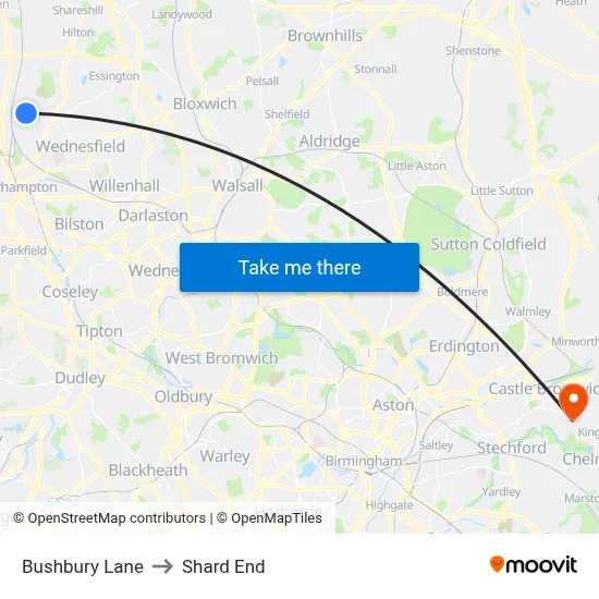 Bushbury Lane to Shard End map