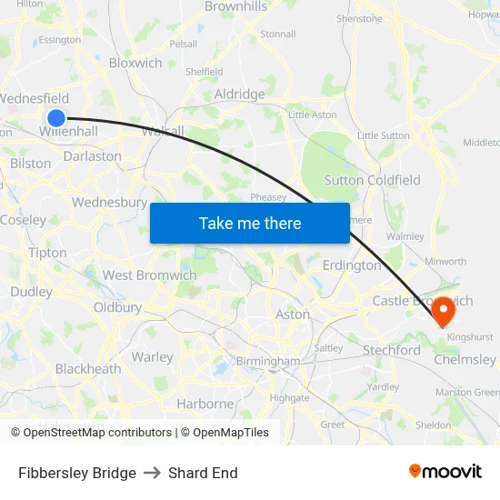 Fibbersley Bridge to Shard End map