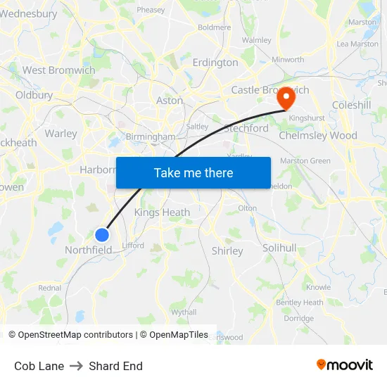Cob Lane to Shard End map