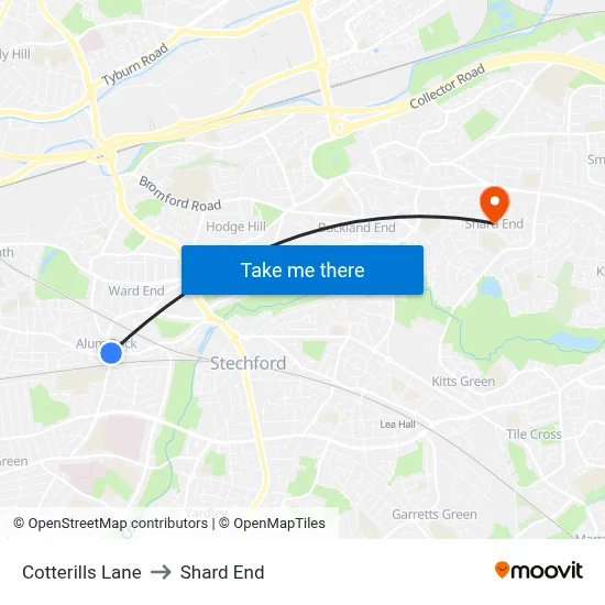Cotterills Lane to Shard End map