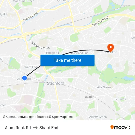 Alum Rock Rd to Shard End map