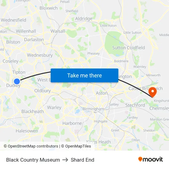 Black Country Museum to Shard End map