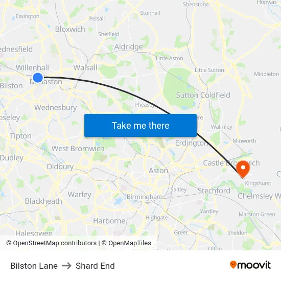 Bilston Lane to Shard End map
