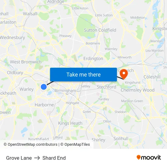 Grove Lane to Shard End map