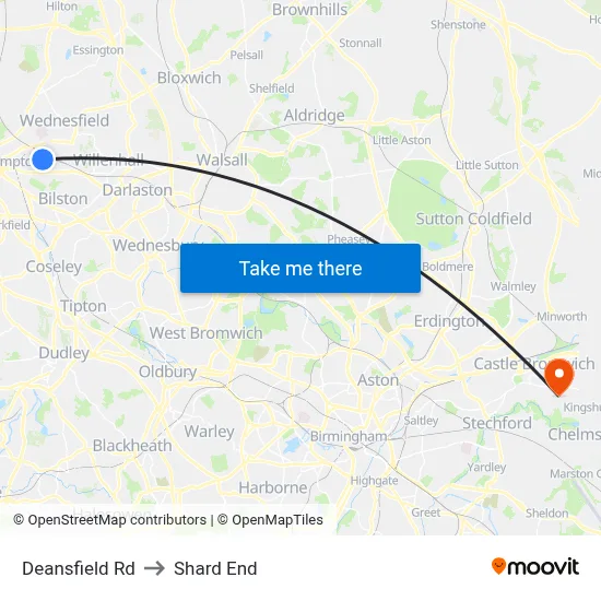 Deansfield Rd to Shard End map