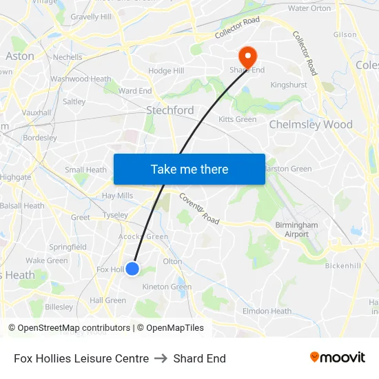 Fox Hollies Leisure Centre to Shard End map