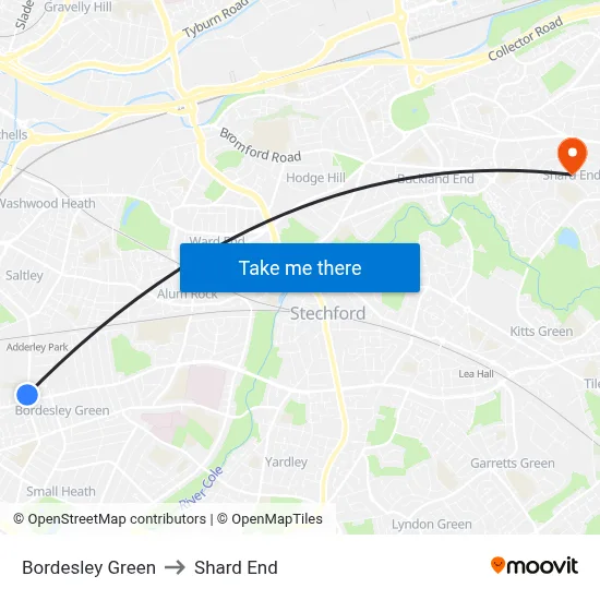 Bordesley Green to Shard End map