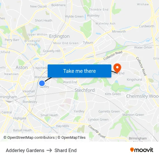 Adderley Gardens to Shard End map