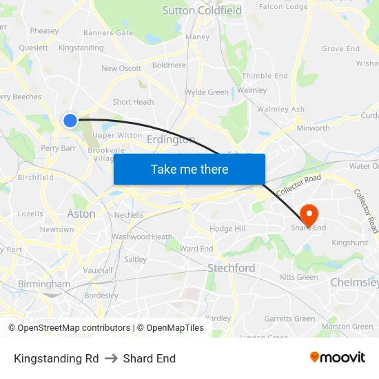 Kingstanding Rd to Shard End map