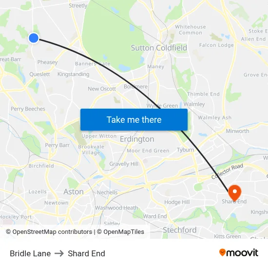 Bridle Lane to Shard End map